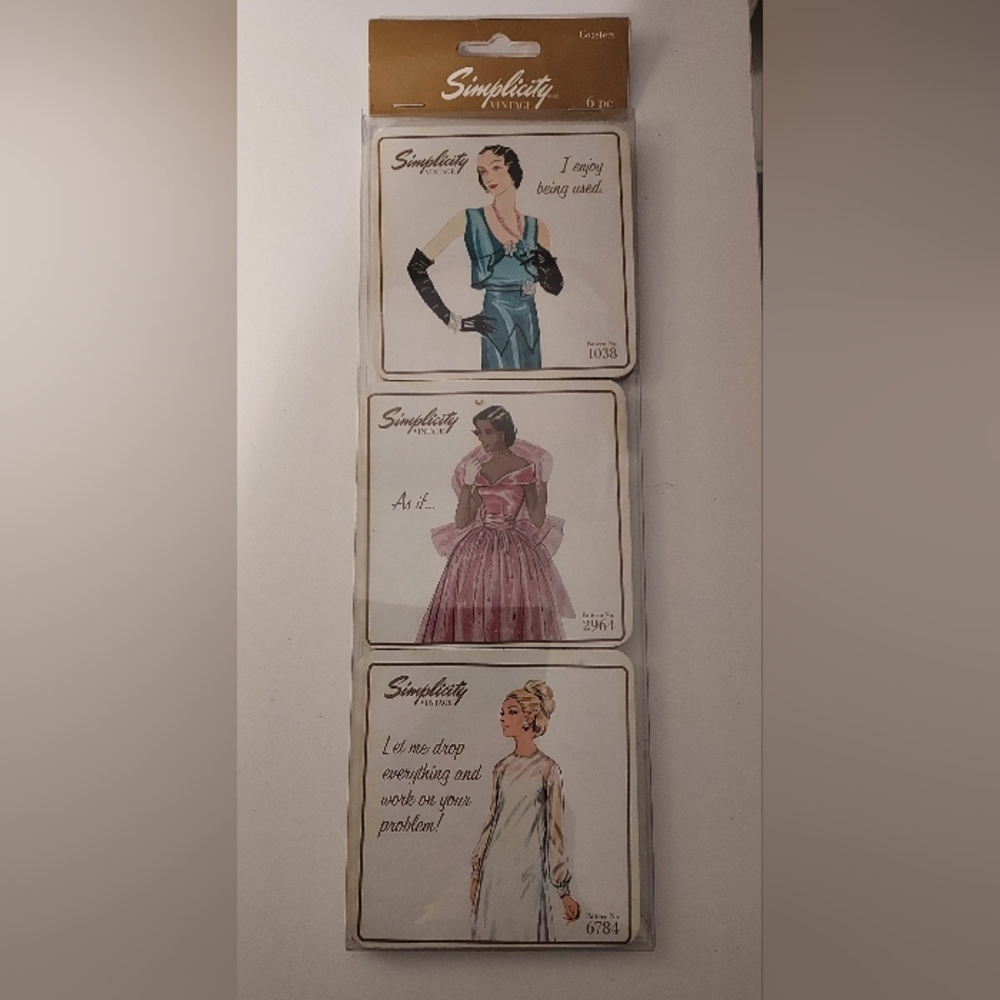 Simplicity Patterns Vintage Coasters Set of 6 Retro Fashion New Sealed